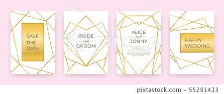 Luxury wedding line posters. Golden fashion borders design, modern invitation cards abstract 55291413