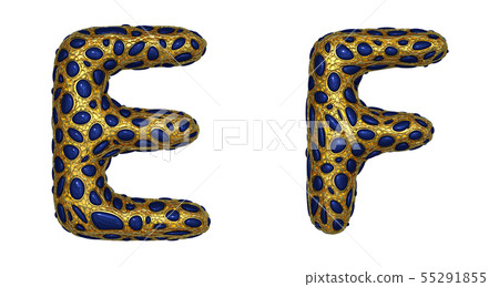 Letter set E, F made of realistic 3d render golden shining metallic. Letter set E, F made of realistic 3d render golden shining metallic. 55291855
