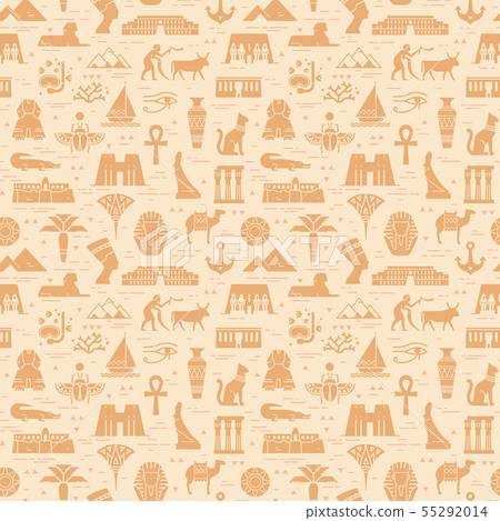 Bright seamless pattern of symbols, landmarks, and signs of Egypt from icons 55292014