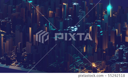 Digital abstract city made of glowing line... - Stock Illustration ...