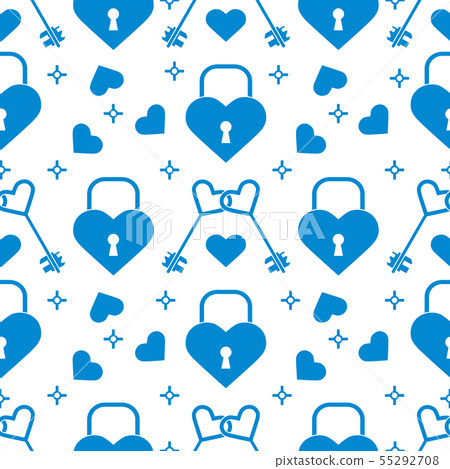 Seamless holiday pattern Hearts, lock, keys. 55292708
