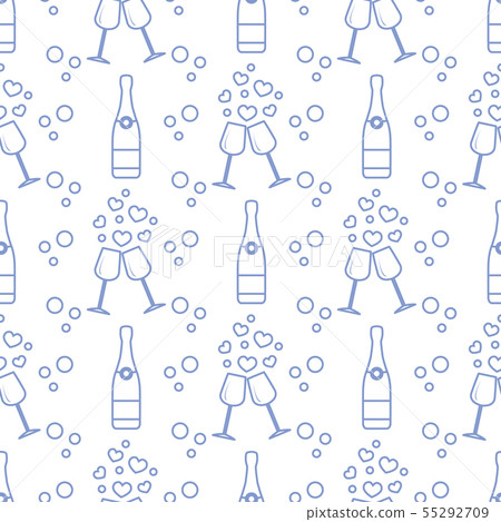 Seamless holiday pattern Hearts, glasses, bottle Seamless holiday pattern Hearts, glasses, bottle 55292709