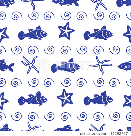 Vector seamless pattern with starfish and fish - Stock Illustration ...