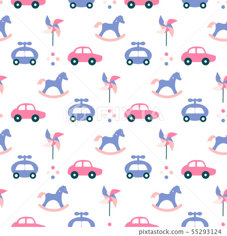 Vector seamless pattern with kids toys Childhood - Stock Illustration ...