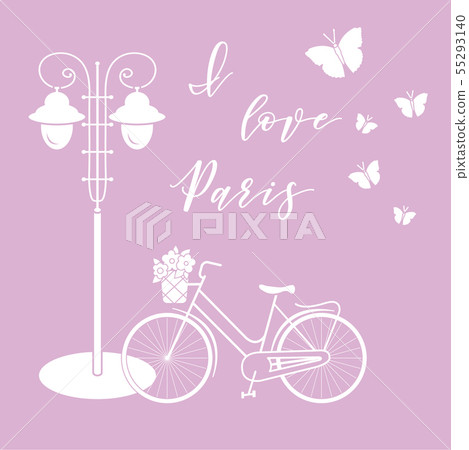 Bicycle, lantern, butterflies I love Paris. 55293140