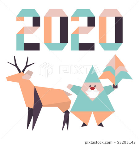New year 2020 Christmas Santa Claus deer origami New year 2020 Christmas Santa Claus deer origami 55293142