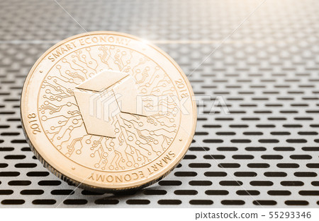 Gold ryptocurrency coin - neo, on background of 55293346