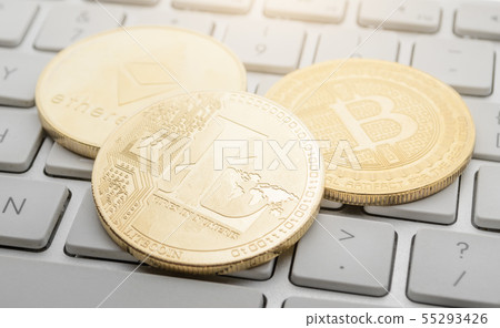 Litecoin, Bitcoin, Ethereum on the keyboard 55293426