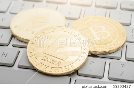 Litecoin, Bitcoin, Ethereum on the keyboard 55293427