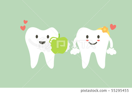 tooth boy give fresh green apple to girl tooth boy give fresh green apple to girl 55295455