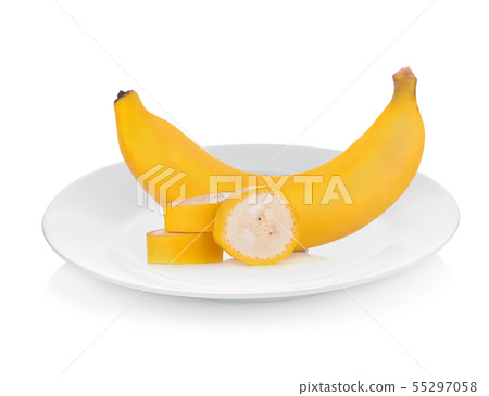 Banana isolated on white plate 55297058