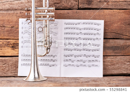 Classical trumpet and music notes. Classical trumpet and music notes. 55298841