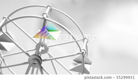 單色（黑色和白色）玩具摩天輪和天空一個座位只做了五顏六色 55299931