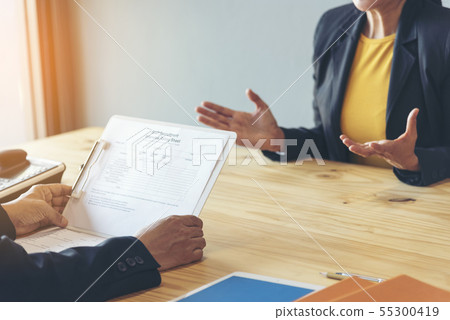 Job applicants having an interview with Human Job applicants having an interview with Human 55300419