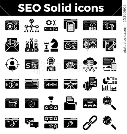 SEO Search engine optimization solid icons. Vector 55300602