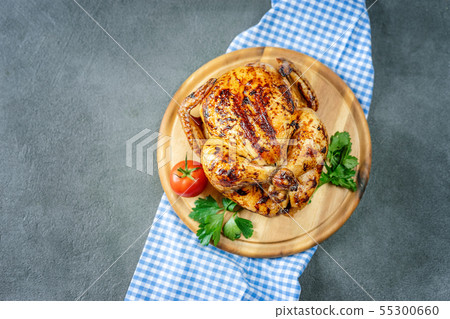 Roasted chicken on the grey rustic background 55300660