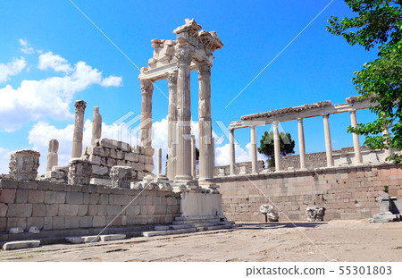 Ruins and columns of Temple of Trajan at Acropolis 55301803