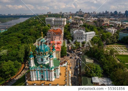 Aerial top view of Saint Andrew's church from above 55301856