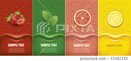 many fresh juice drops background with fruits 55302185