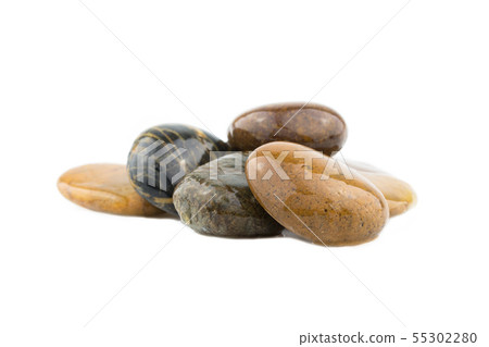 Pile of pebbles isolated on white background. 55302280