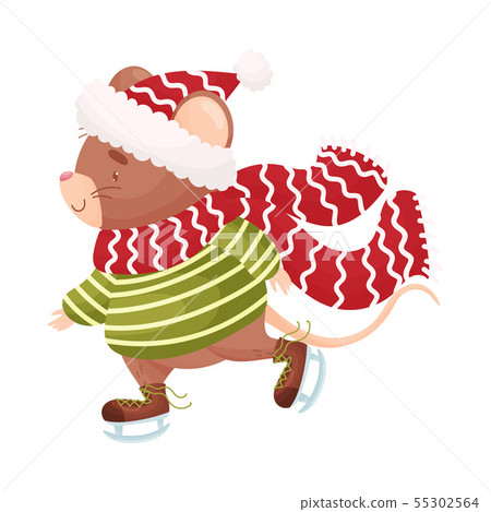 Cartoon mouse skates. Vector illustration on white background. 55302564