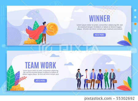 Winner and Team Work Cartoon Header Banner Set 55302692