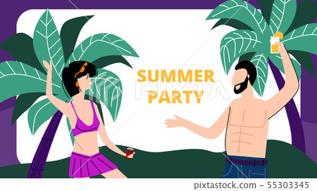 Young Man and Woman Dance on Sandy Beach, Vacation 55303345