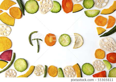 Colorful vegetable chips background Colorful vegetable chips background 55303811