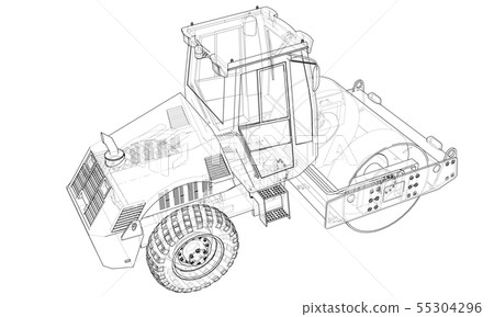 Construction machine. Asphalt compactor vector 55304296