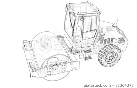 Construction machine. Asphalt compactor vector 55304375