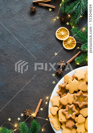 Culinary background with freshly baked Christmas Culinary background with freshly baked Christmas 55304694
