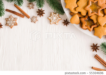 Culinary background with freshly baked Christmas Culinary background with freshly baked Christmas 55304696