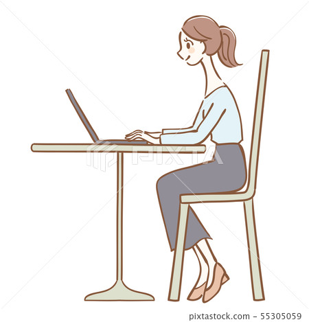 Illustration of a woman working in a cafe 55305059