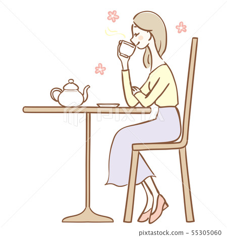 Illustration of a woman drinking tea 55305060