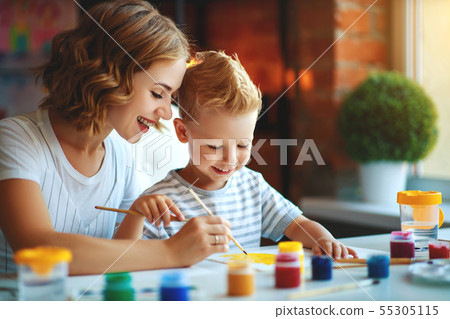mother and child son painting draws in creativity mother and child son painting draws in creativity 55305115