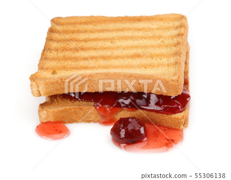 Toasted bread and strawberry jam isolated 55306138