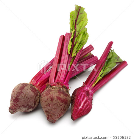 Fresh red beet roots and stalks isolated Fresh red beet roots and stalks isolated 55306182