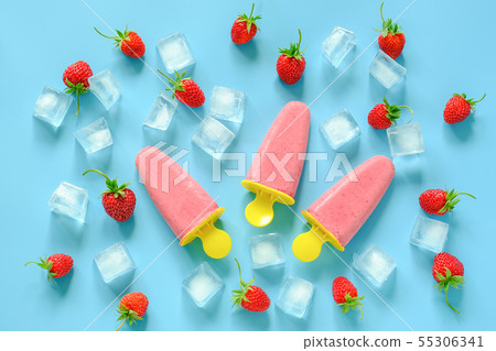 Homemade popsicles. Natural ice cream in bright 55306341