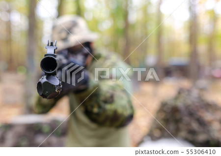 Army soldier in forest Army soldier in forest 55306410