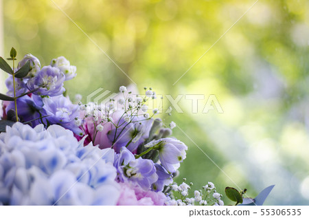 Bouquet of flowers close-up. Peonies, hydrangea. 55306535
