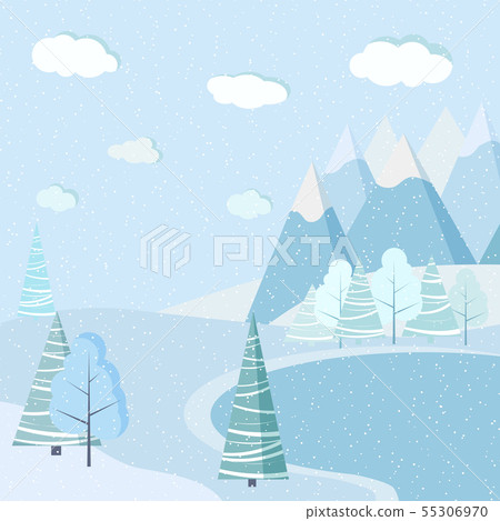 Beautiful Christmas winter frozen lake landscape background with mountains, snow, trees, spruces. Beautiful Christmas winter frozen lake landscape background with mountains, snow, trees, spruces. 55306970