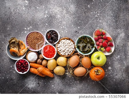 Healthy food containing iodine. Products rich in I 55307066