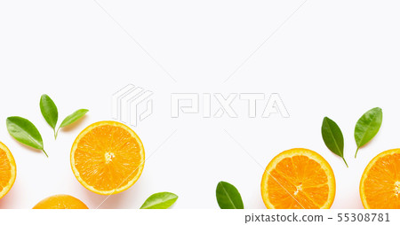 Fresh orange citrus fruit with leaves isolated  55308781