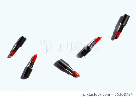 Flat lay composition, Lipsticks on white Flat lay composition, Lipsticks on white 55308784