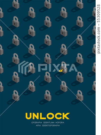 Lock and key 3D isometric pattern, Password unlock Lock and key 3D isometric pattern, Password unlock 55309528