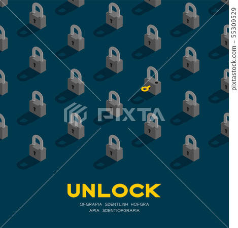 Lock and key 3D isometric pattern, Password unlock Lock and key 3D isometric pattern, Password unlock 55309529