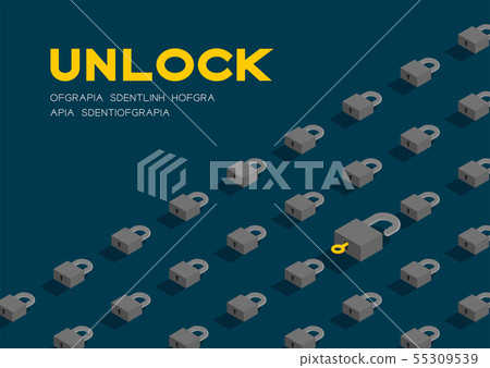 Lock and key 3D isometric pattern, Password unlock Lock and key 3D isometric pattern, Password unlock 55309539