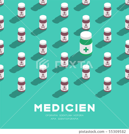 Medicine bottle 3D isometric pattern, Danger Medicine bottle 3D isometric pattern, Danger 55309582