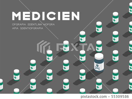 Medicine bottle 3D isometric pattern, Danger Medicine bottle 3D isometric pattern, Danger 55309586