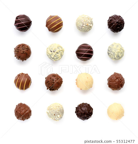 Top view of various chocolate pralines Top view of various chocolate pralines 55312477
